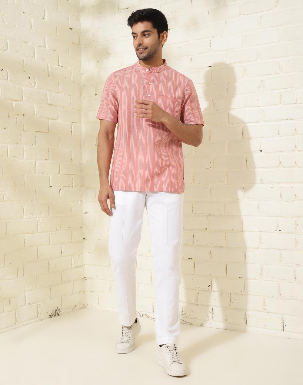 Orange  Cotton Dobby Slim Fit Mid Placket Shirt