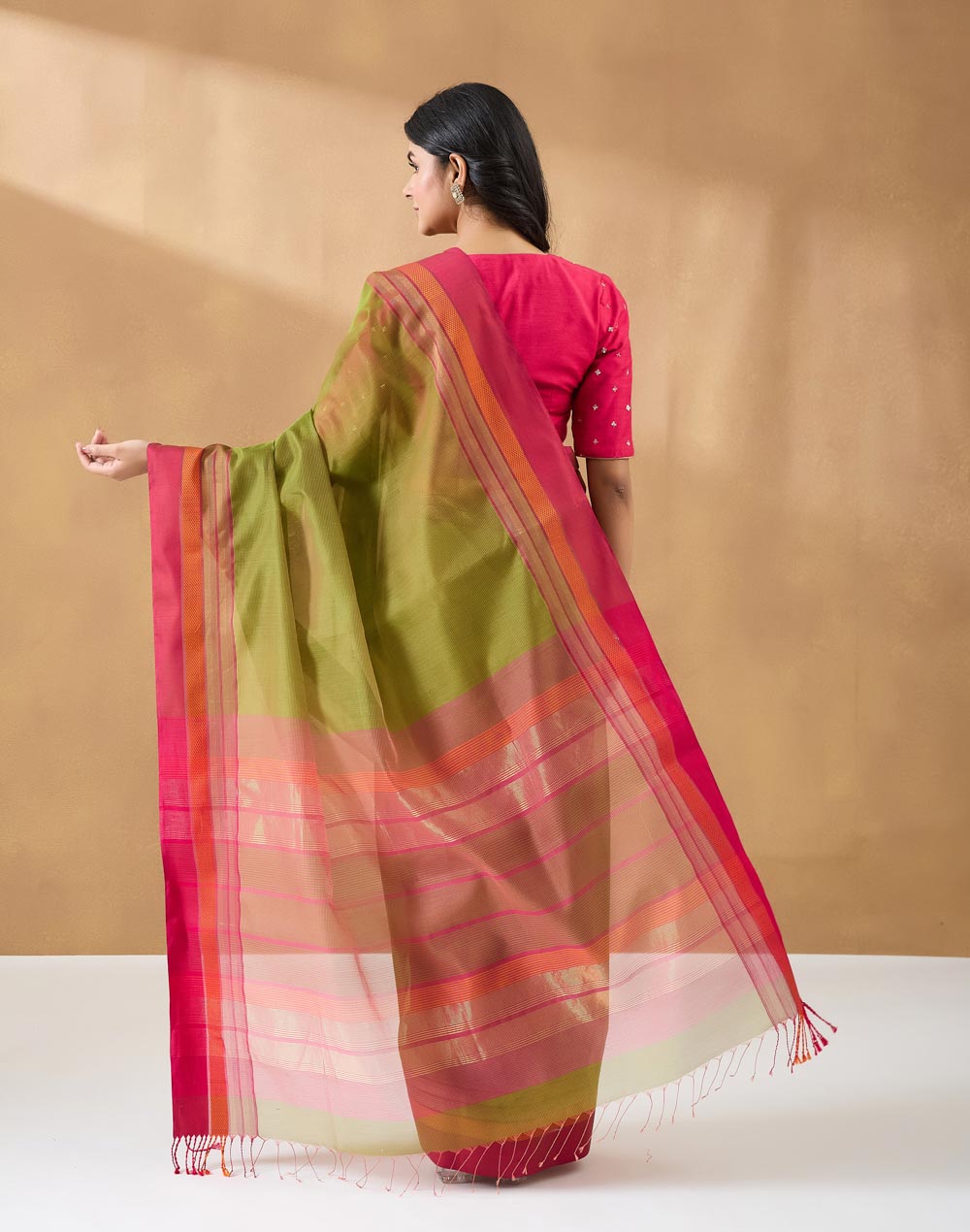Green Cotton Silk Blend Maheshwari Woven Wonders Sari