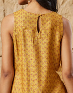 Mustard Viscose Silk Hand Block Printed Slim Fit Short Kurta