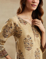 Beige Cotton Silk Long Kurta