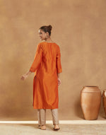 Orange Cotton Silk Long Kurta