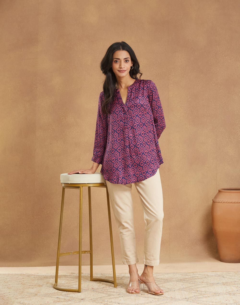 Blue Rayon Blend Tunic