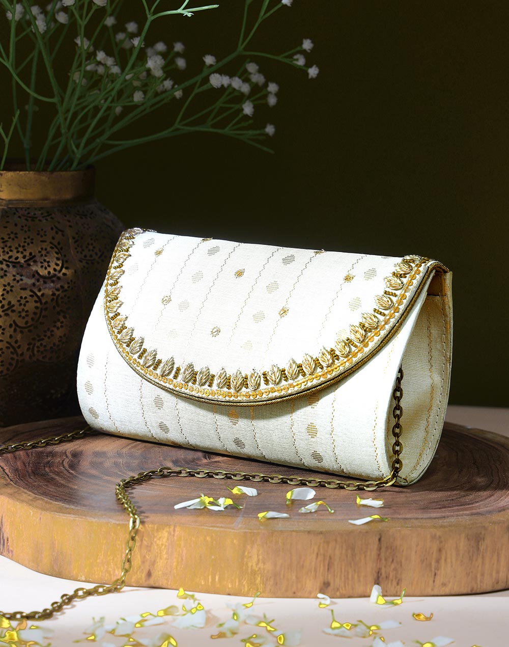 Offwhite Hand Embroidered Clutch