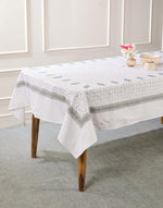 White Sangam Applique Embroidered Cotton Table Cover