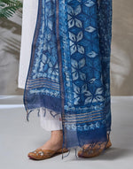 Indigo Cotton Silk Blend Hand Block Print Dupatta