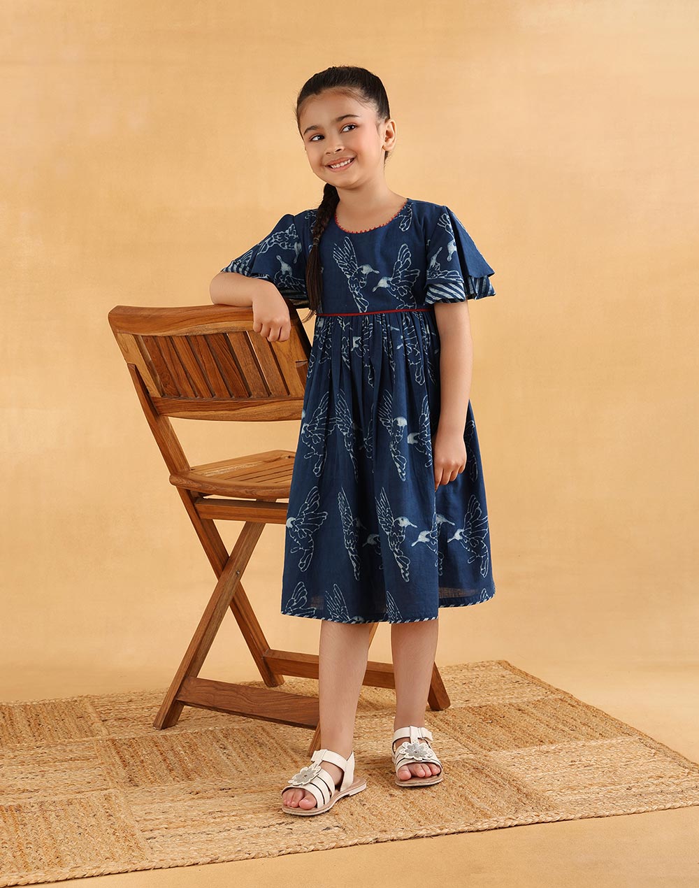 Indigo Cotton Dabu Printed Dress
