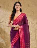 Purple Cotton Blend Sari