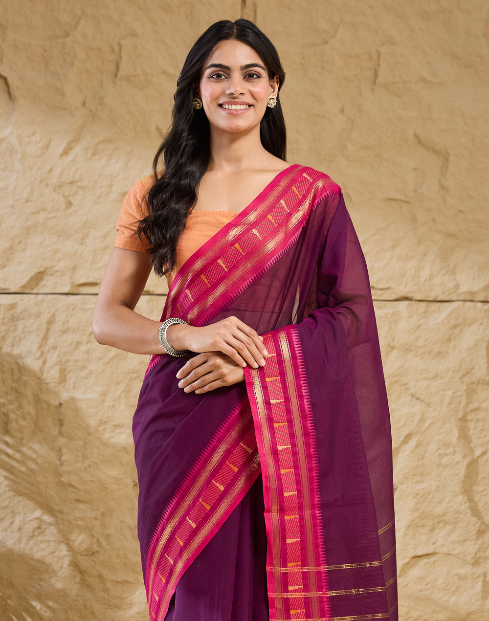 Purple Cotton Blend Sari