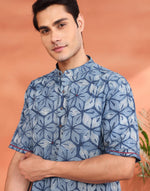 Indigo Cotton Dabu Printed Kurta Short