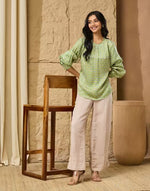 Green Block Print Geometric Top styled for festive occasions