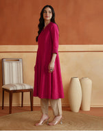 Fuchsia Embroidered Long Kurta with three-quarter sleeves