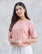Orange Cotton Floral Short Top