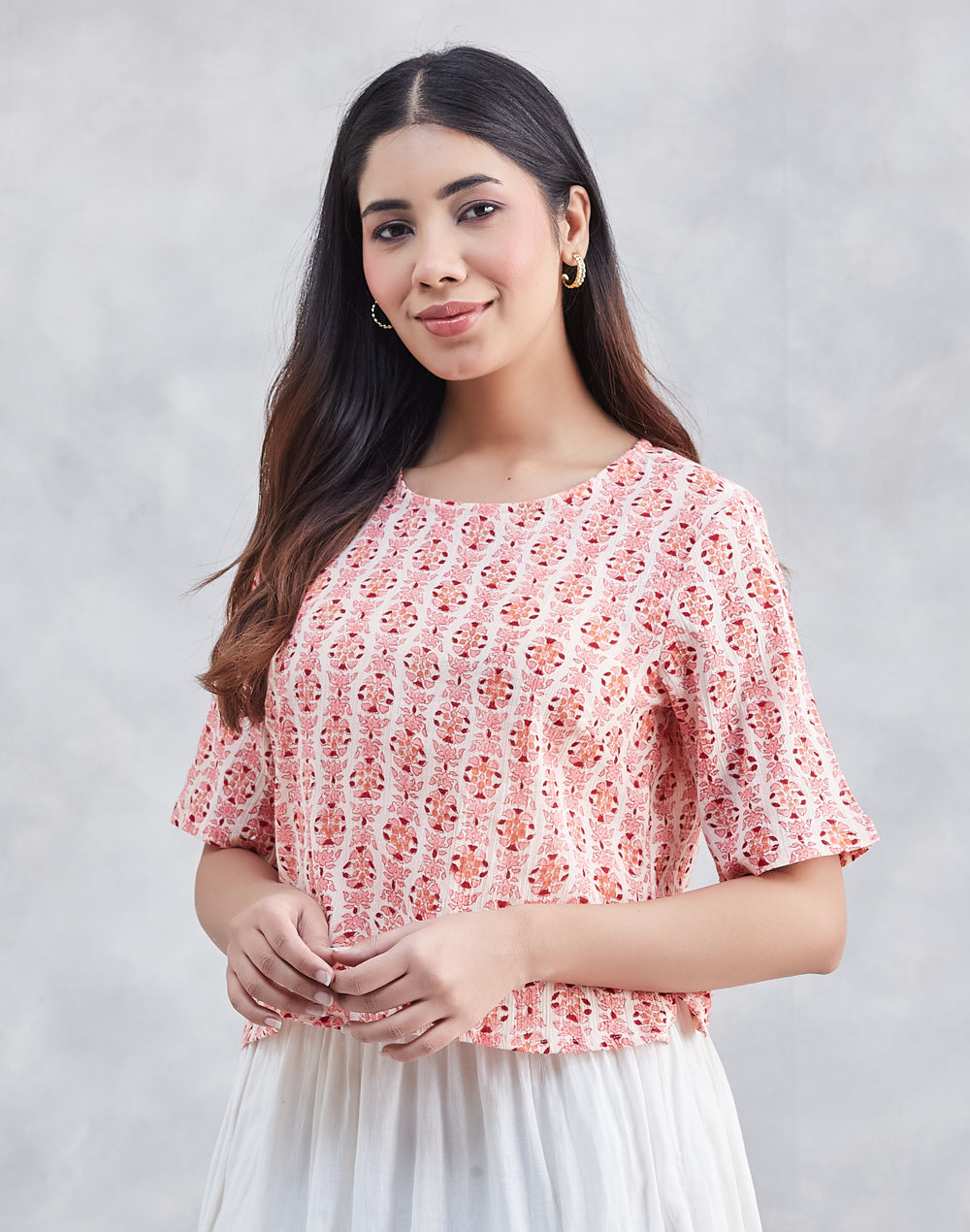 Orange Cotton Floral Short Top