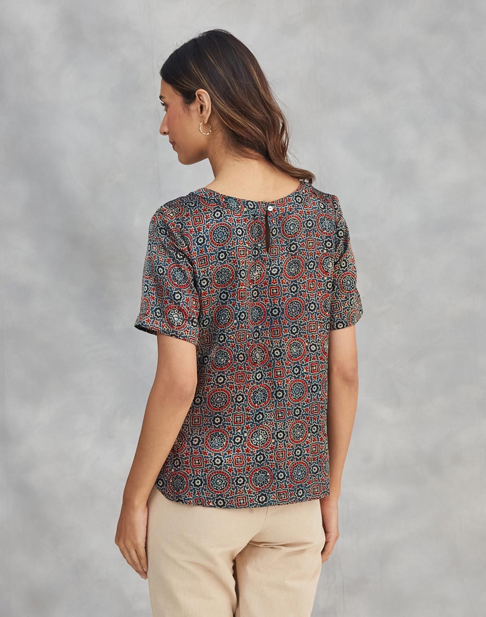 Indigo Cotton Ajrakh Printed Top