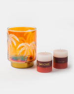 Yellow Dhaani Glass Etched T-Lite Holder Gift Set With 2 Pillar Candles