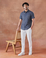 Indigo Cotton Dabu Printed Slim Fit Shirt