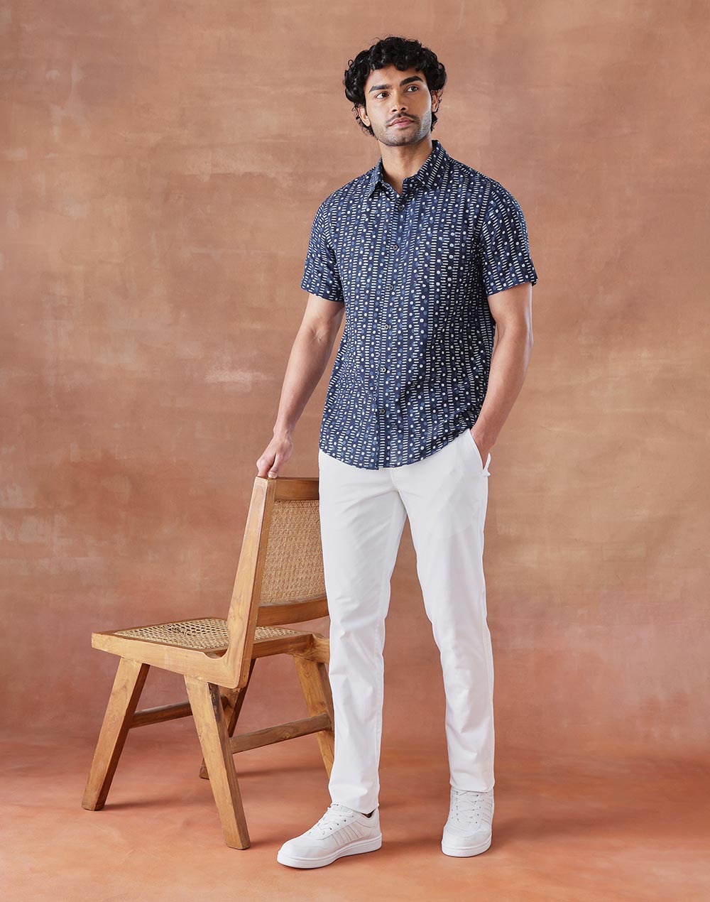Indigo Cotton Dabu Printed Slim Fit Shirt