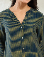 Green Rayon Blend Dabu Striped Shirt