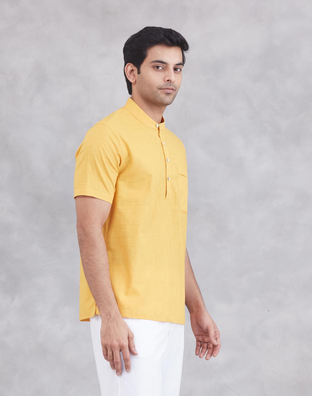 Mustard Cotton Mid Placket Shirt