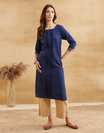 Navy Cotton Woven Long Kurta