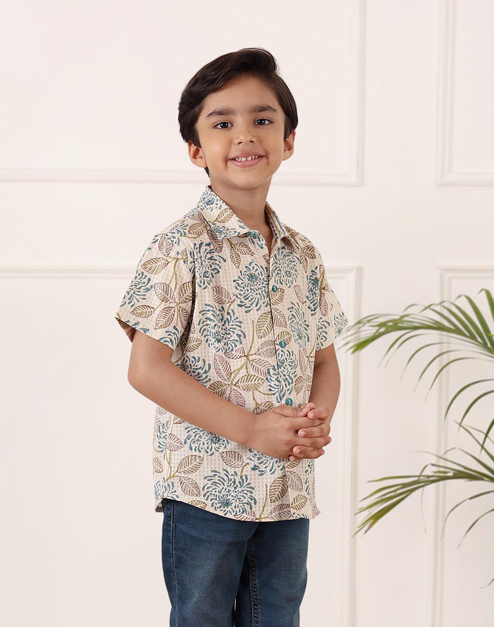 Teal Cotton Hand Block Printed Shirt