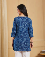 Indigo Cotton Bagru Printed Short Kurta