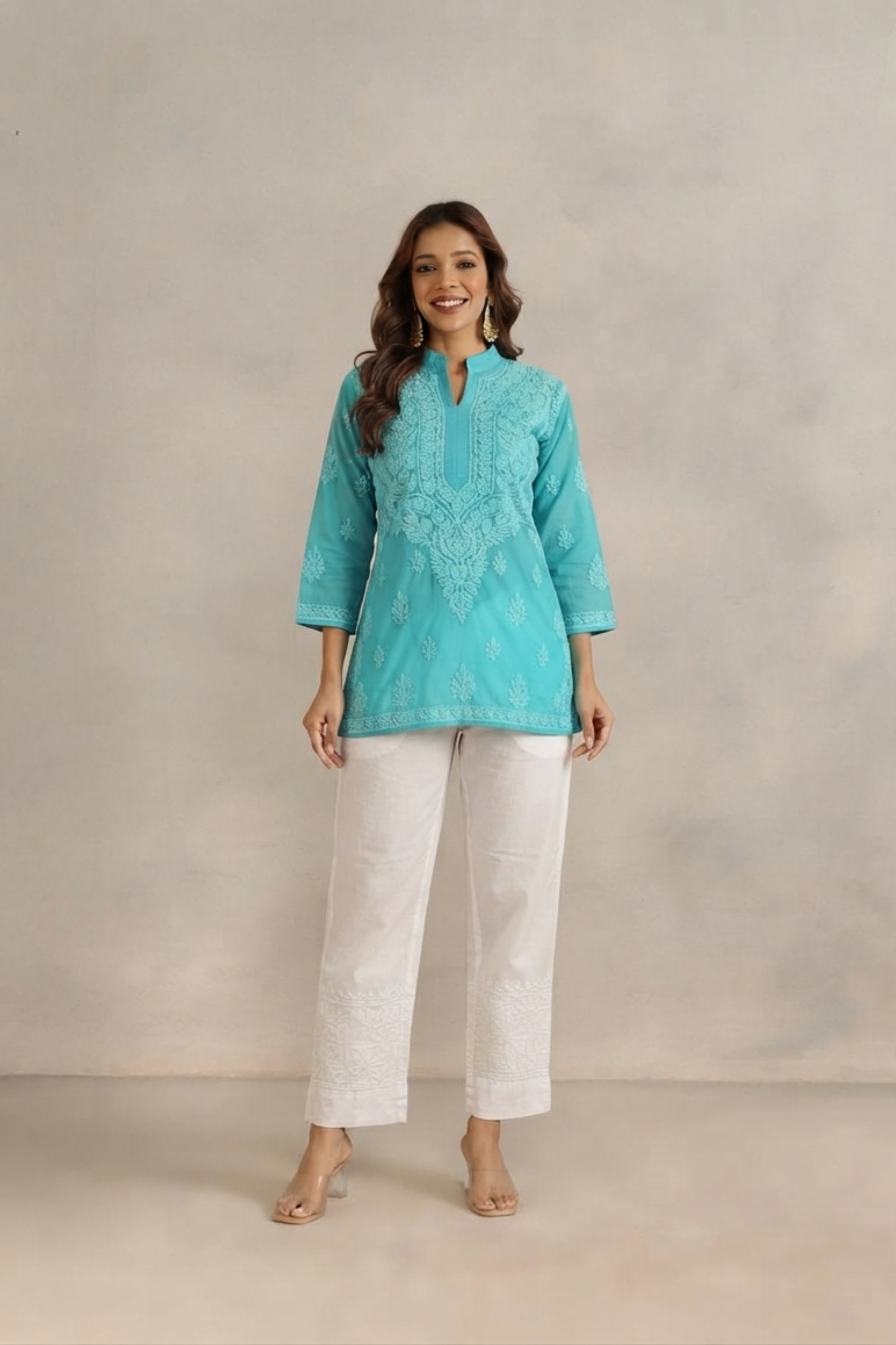 White Cotton Embroidered Chikankari Ethnic Pant