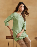 Green Cotton Silk Short Kurta
