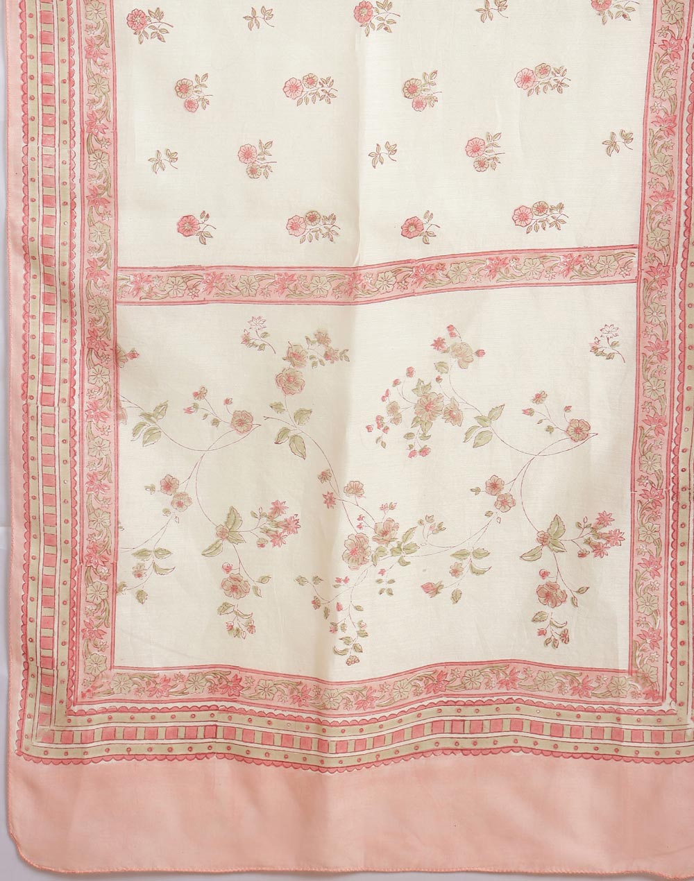 Pink Cotton Silk Hand Block Printed Stole