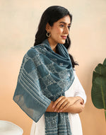 Blue Cotton Silk Chikankari Stole