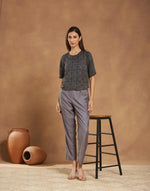 Navy Rayon Blend Ajrakh Printed Short Top