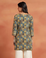 Green Cotton Ajrakh Short Kurta