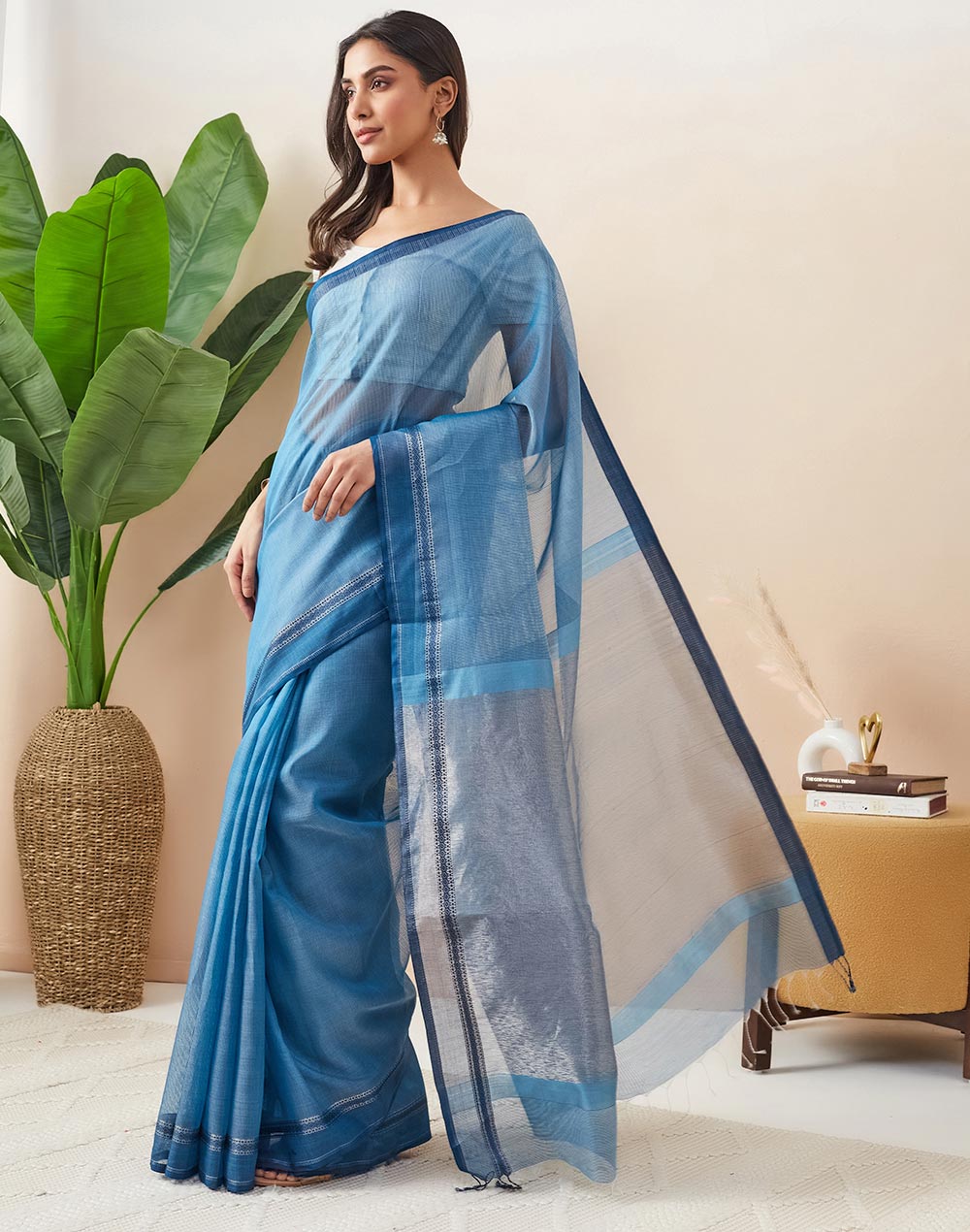 Blue Cotton Silk Blend Maheshwari Woven Wonders Sari