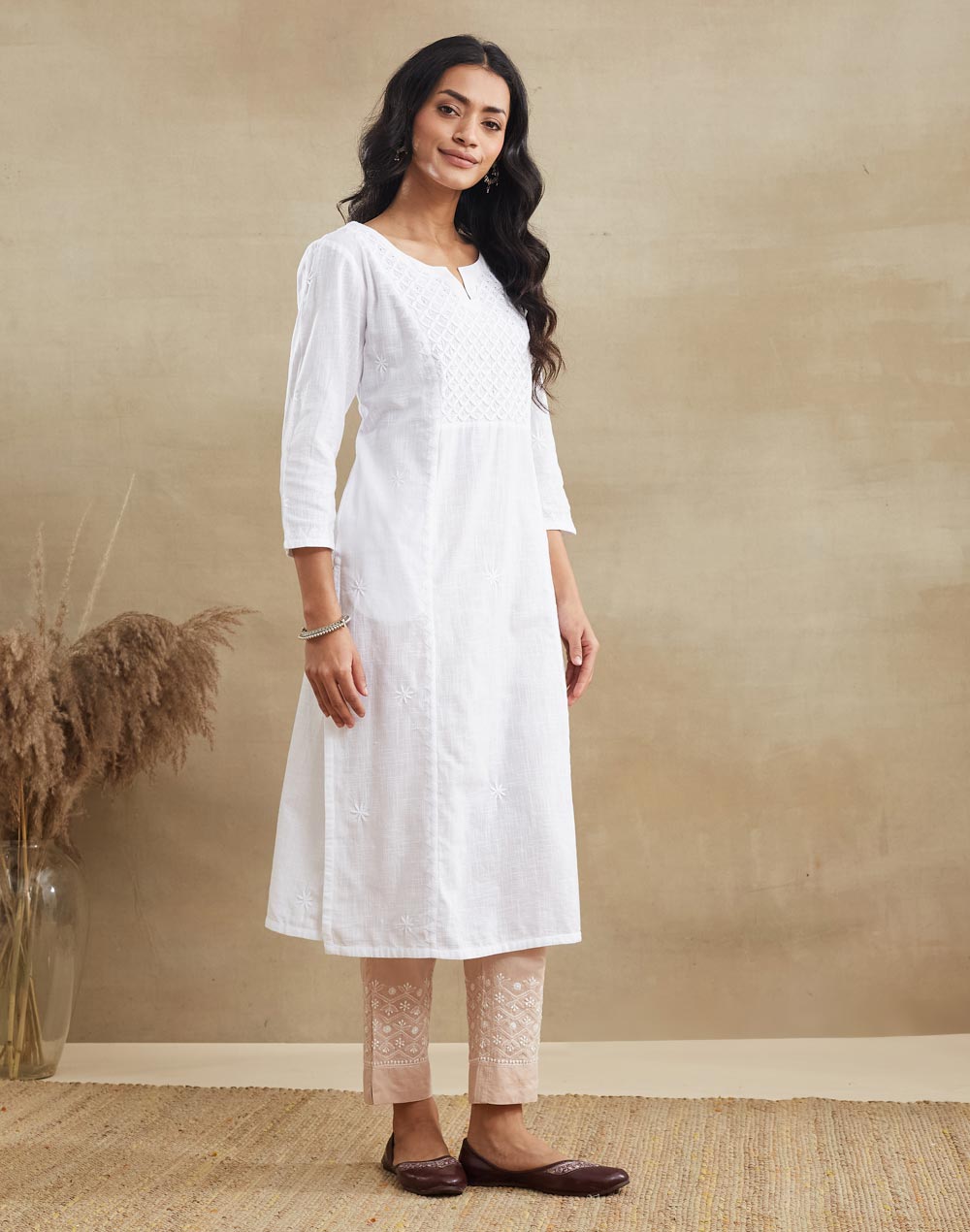 Offwhite Cotton Chikankari Long Kurta