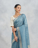 Blue Cotton Silk Blend Banarsi Sari