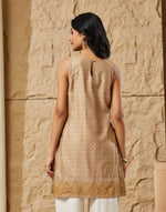 Beige Viscose Silk Hand Block Printed Slim Fit Short Kurta