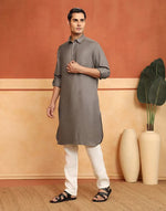 Grey Pathani Kurta with regular collar
