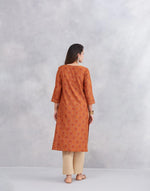 Orange Cotton Silk Hand Block Printed Long Kurta