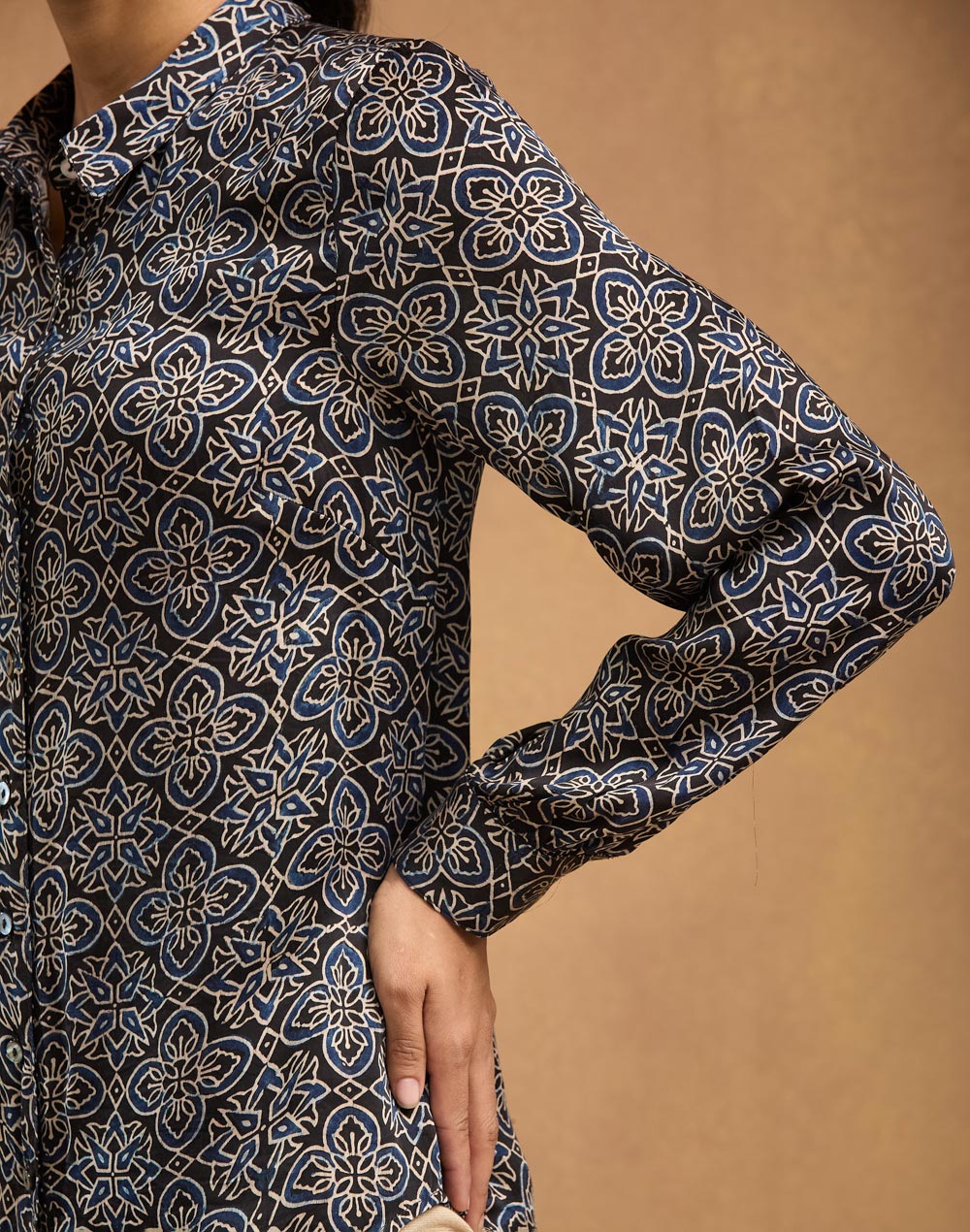 Black Rayon Blend Ajrakh Shirt