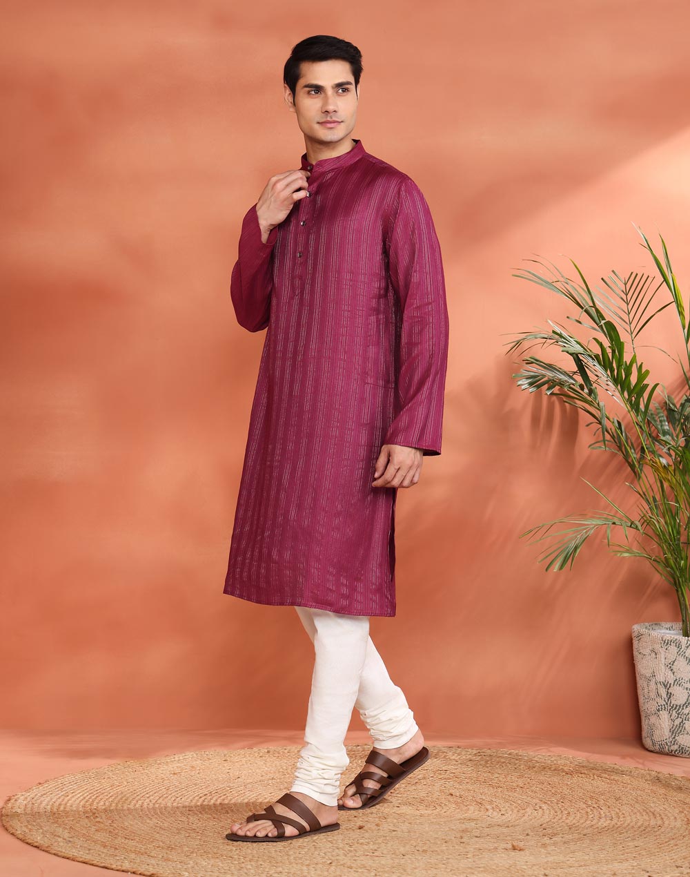 Pink Viscose Silk Blend Long Kurta