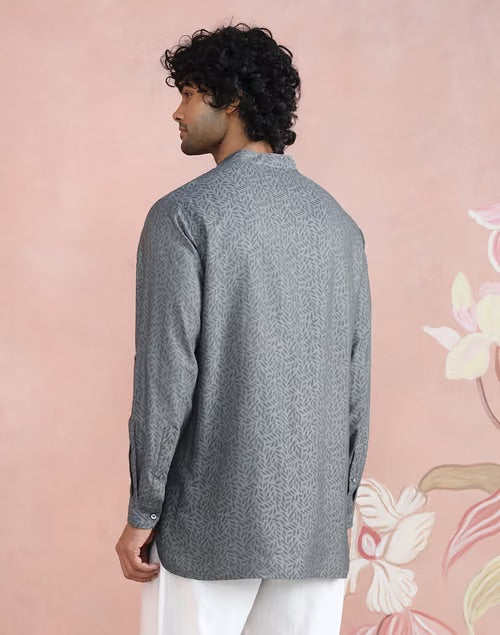 Texture and finish of the Grey Block Print Short Kurta by Fabindia UK