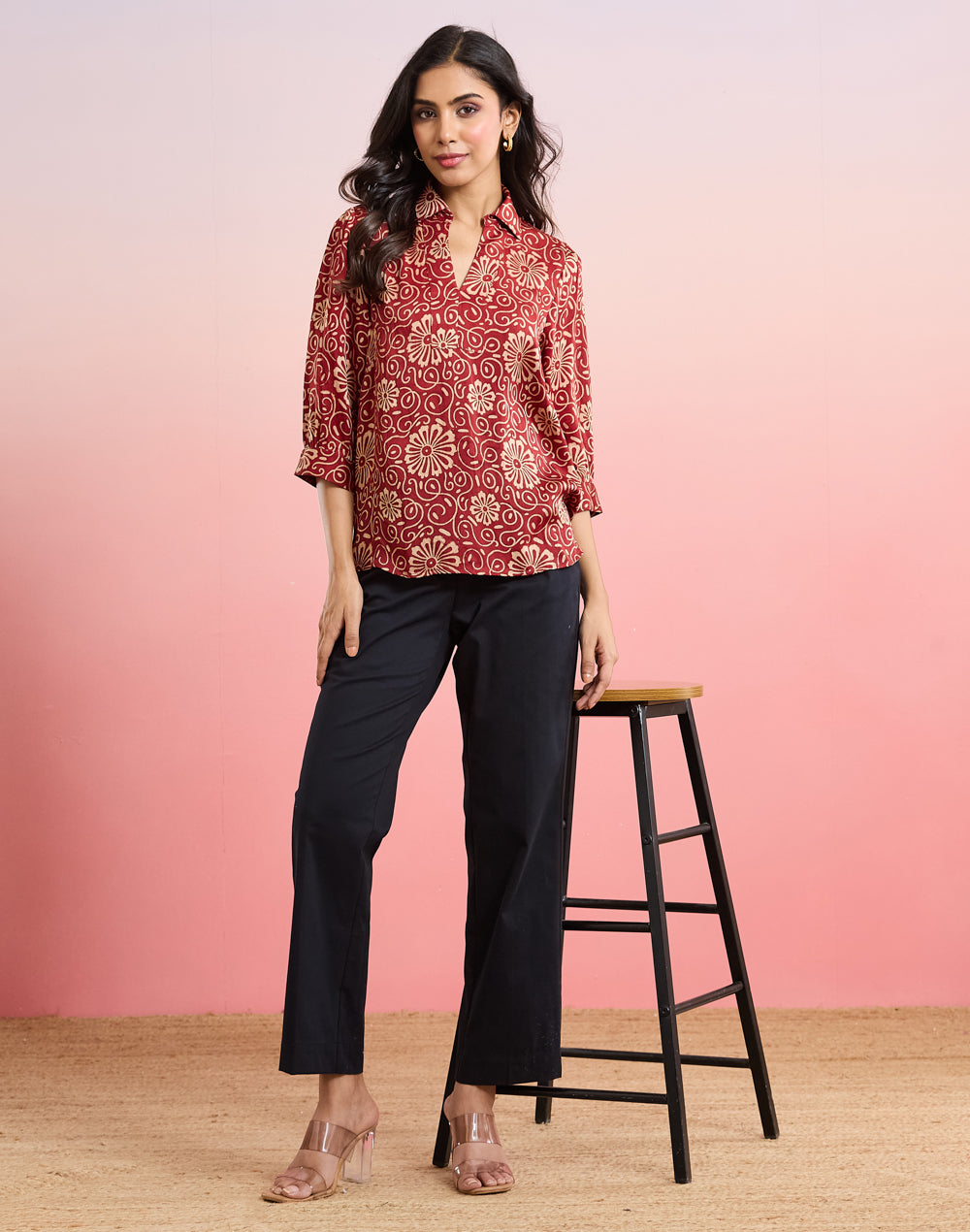 Red Ajrakh Print Top styled for festive occasions