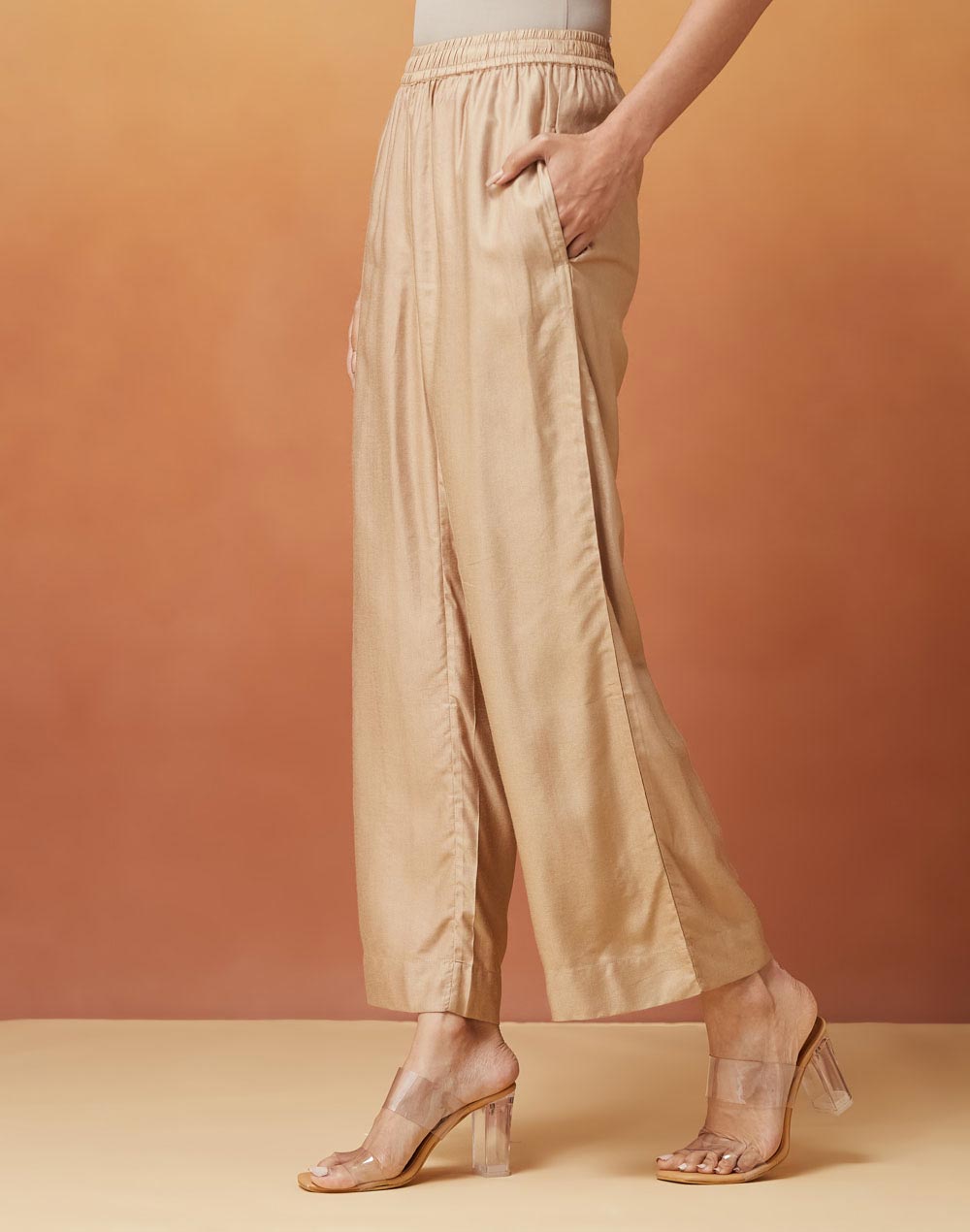 Beige Viscose Silk Pallazo