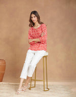 Red Rayon Blend Printed Top
