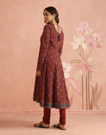 Maroon Cotton Ajrakh Printed Churidar & Kurta