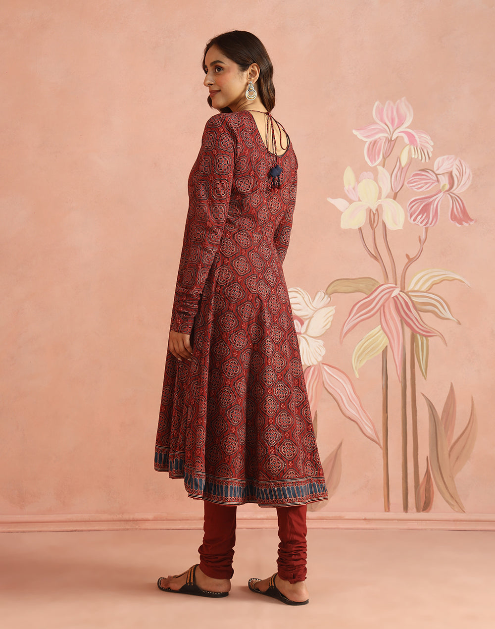 Maroon Cotton Ajrakh Printed Churidar & Kurta