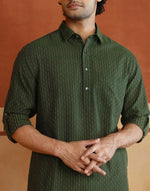 Green Cotton Dobby Slim Fit Pathani