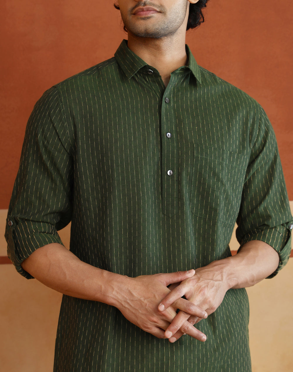 Green Cotton Dobby Slim Fit Pathani