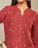 Maroon Cotton Slim Fit Long Kurta