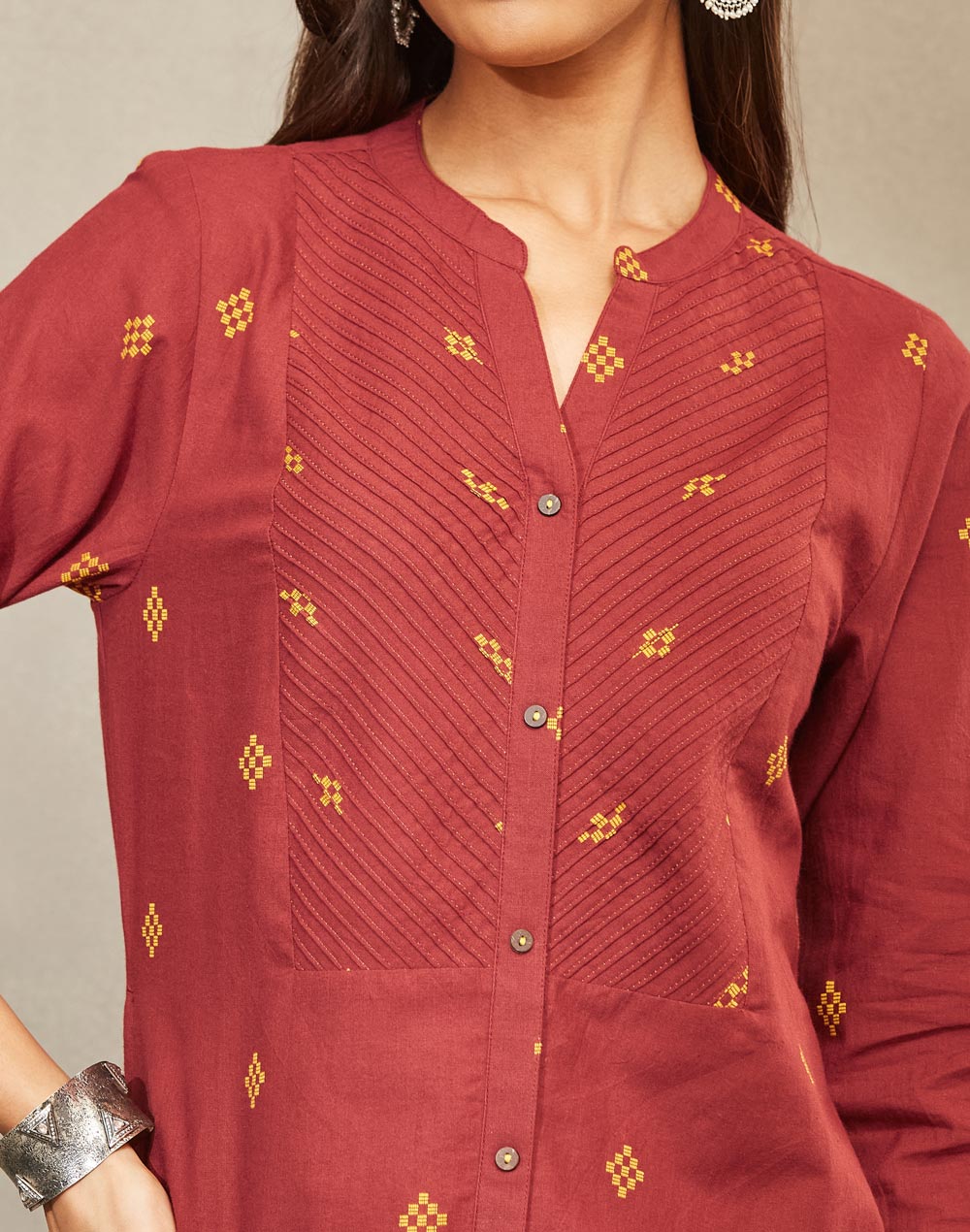 Maroon Cotton Slim Fit Long Kurta